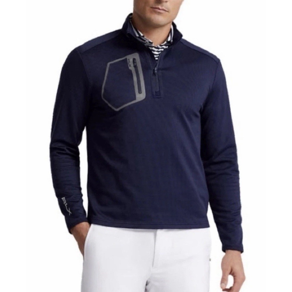 RLX Ralph Lauren Long Sleeve Tech Jersey Men's L Navy 1/2 Zip Pullover Golf NEW